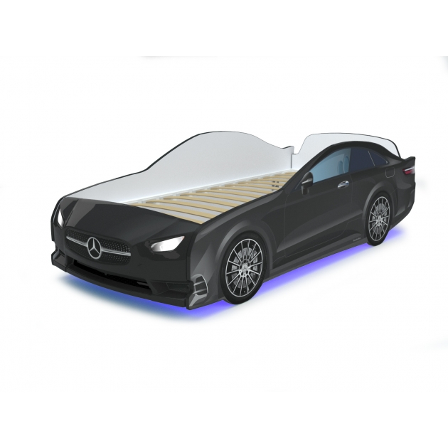 Кровать машина Mercedes с подсветкой фар дна и колесами black